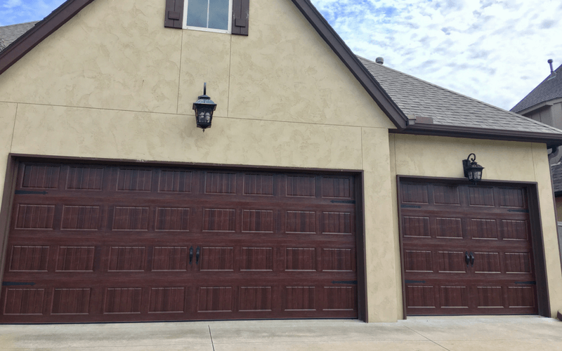 Stained residential garage door