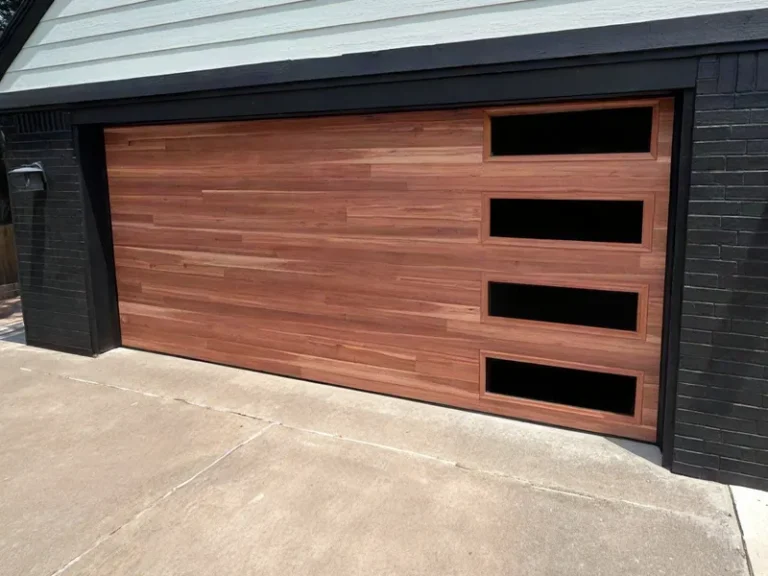 cedar garage door with windows