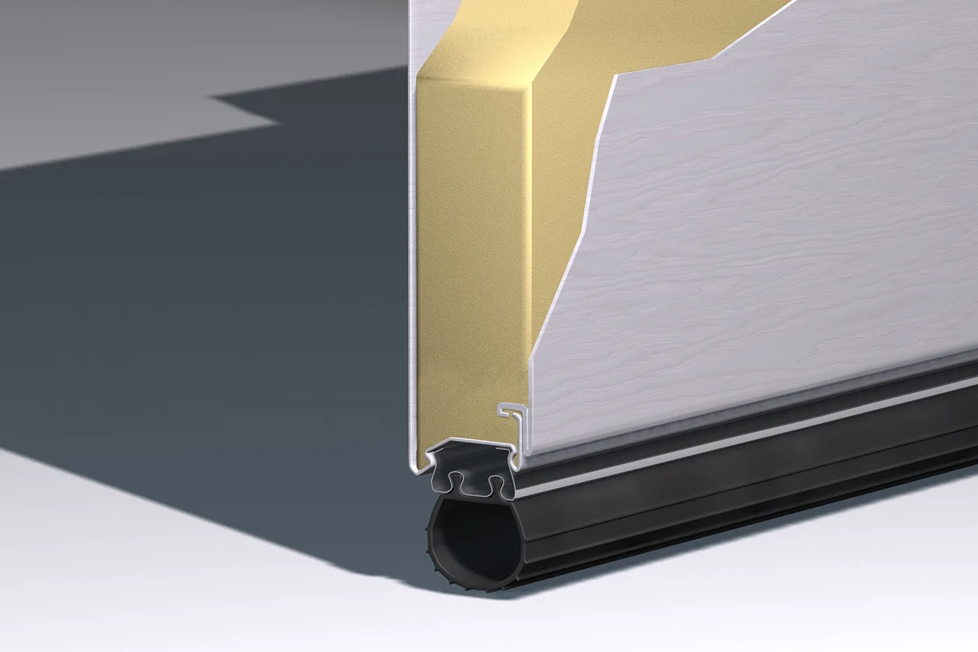 Polyurethane insulated garage door cross-section - gold closed-cell foam