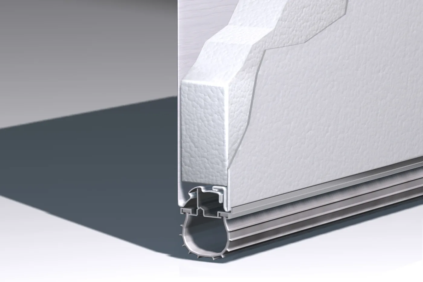 Steel-back polystyrene insulated garage door cross-section